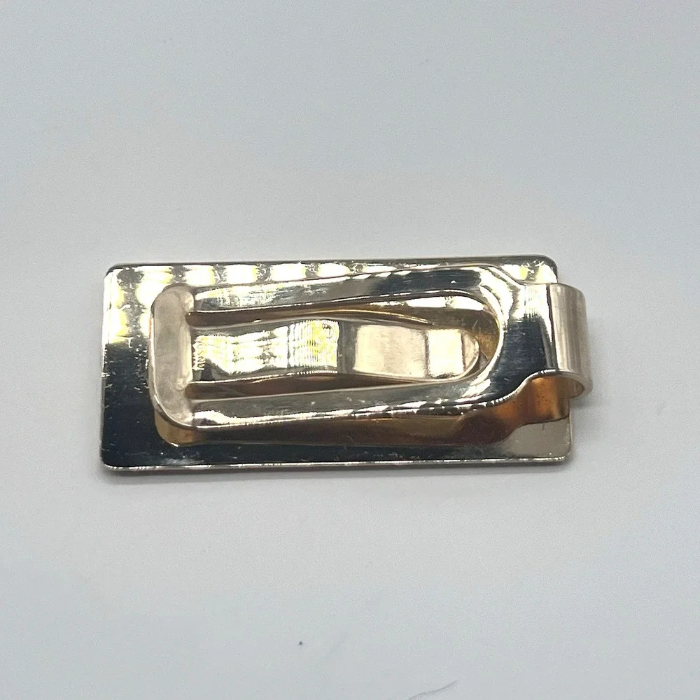 Vintage Anson Money Clip Gold Tone PAT Monogram Textured Finish W/ Original Box
